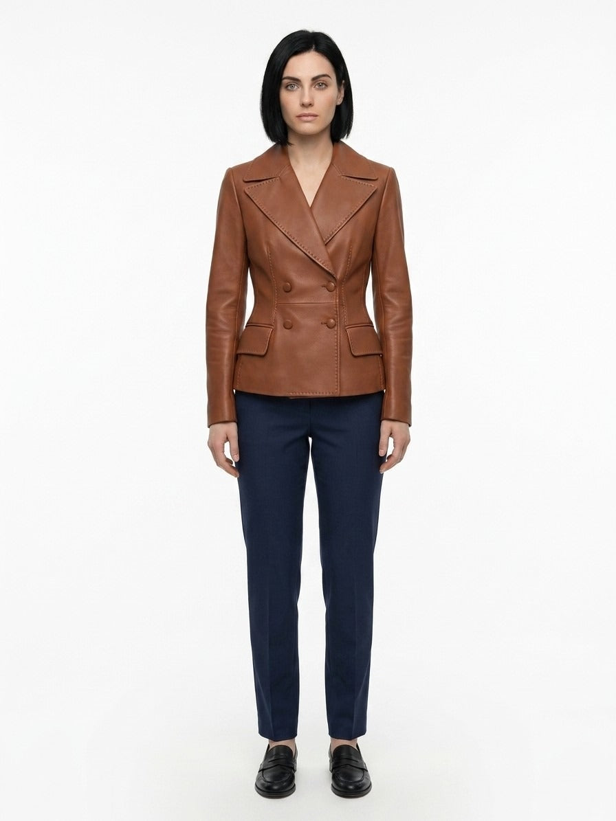 Dolce & Gabbana Brown Calfskin Leather Jacket