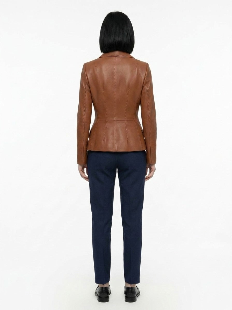 Dolce & Gabbana Brown Calfskin Leather Jacket