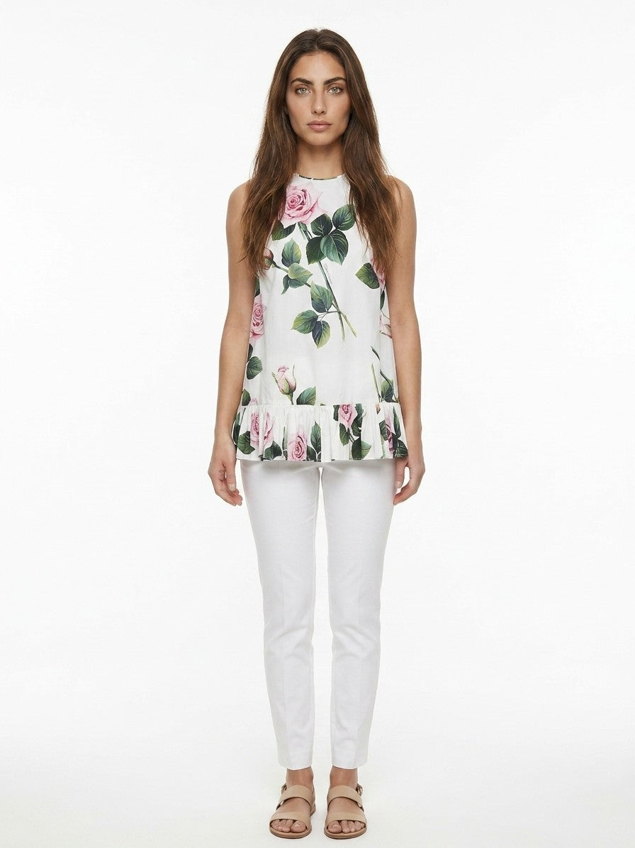 Dolce & Gabbana White Cotton Sleeveles T-Shirt