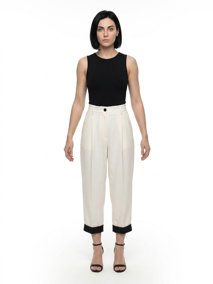 Dolce & Gabbana Black And White Virgin Wool Cropped Pants