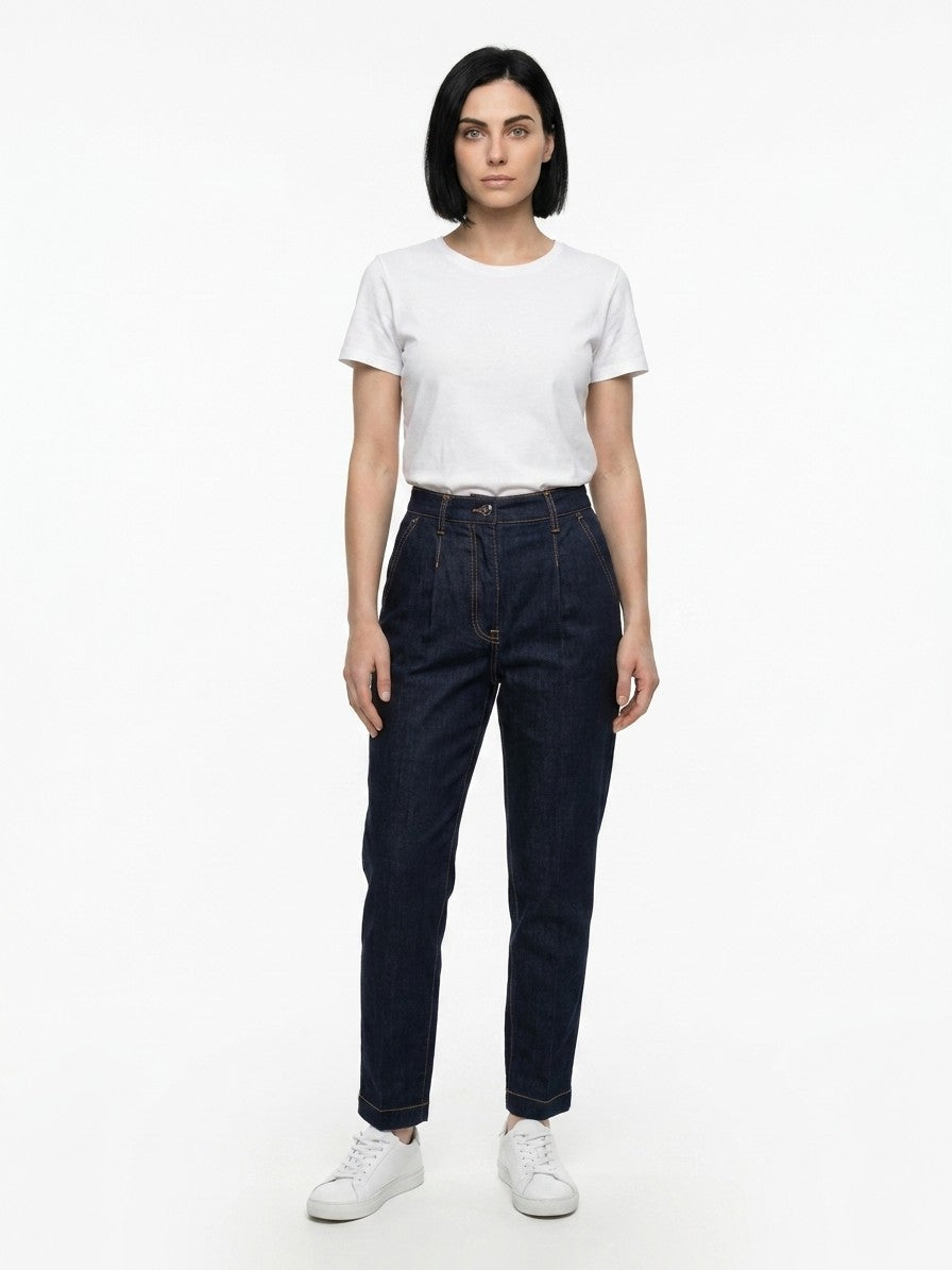 Dolce & Gabbana Navy Blue Cotton Straight-Leg Jeans