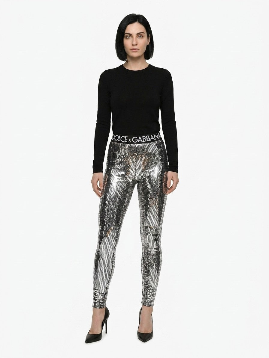 Dolce & Gabbana Silver Cotton Leggings