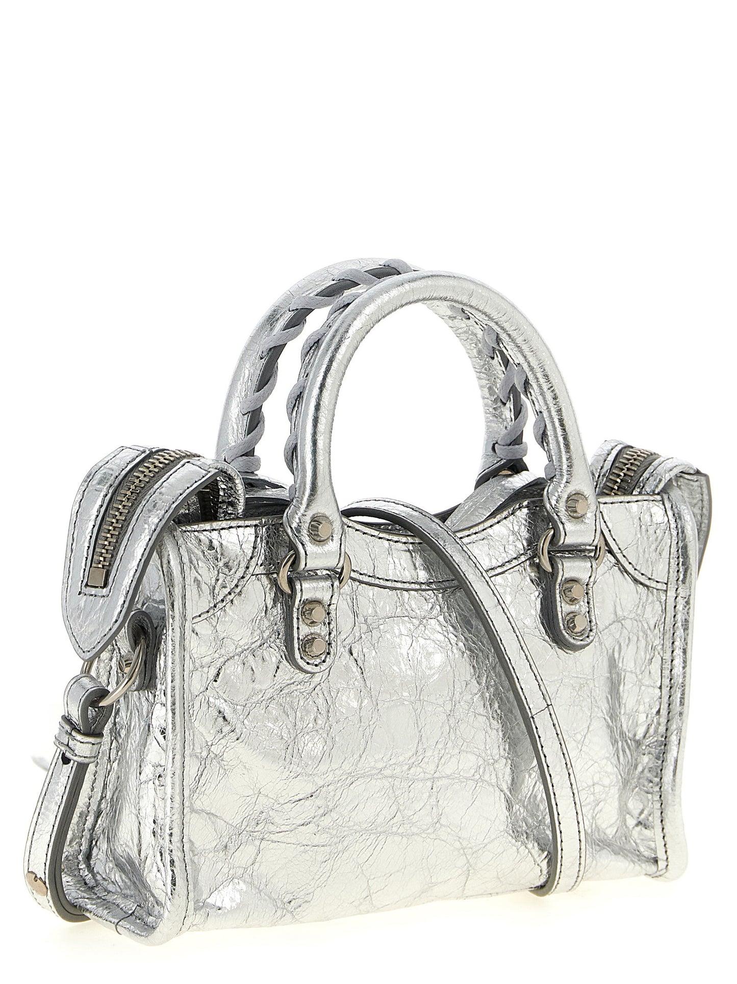 Balenciaga Silver Lamb Leather Crossbody Bag