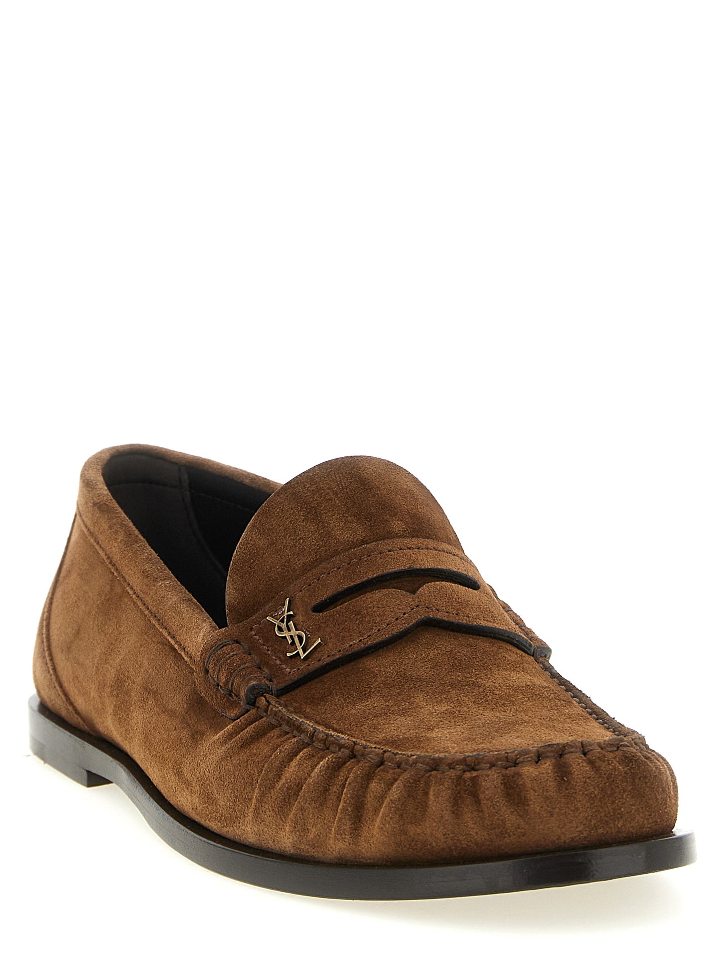 Saint Laurent Brown Calfskin Slip-On Loafers