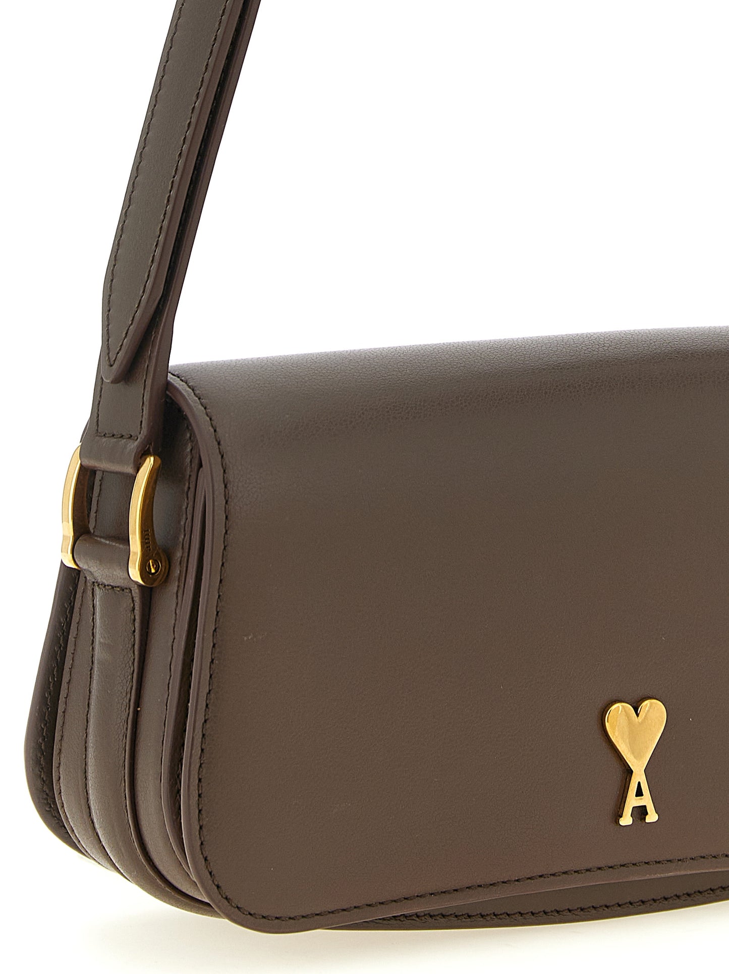 Ami Paris Brown Cowhide Shoulder Bag