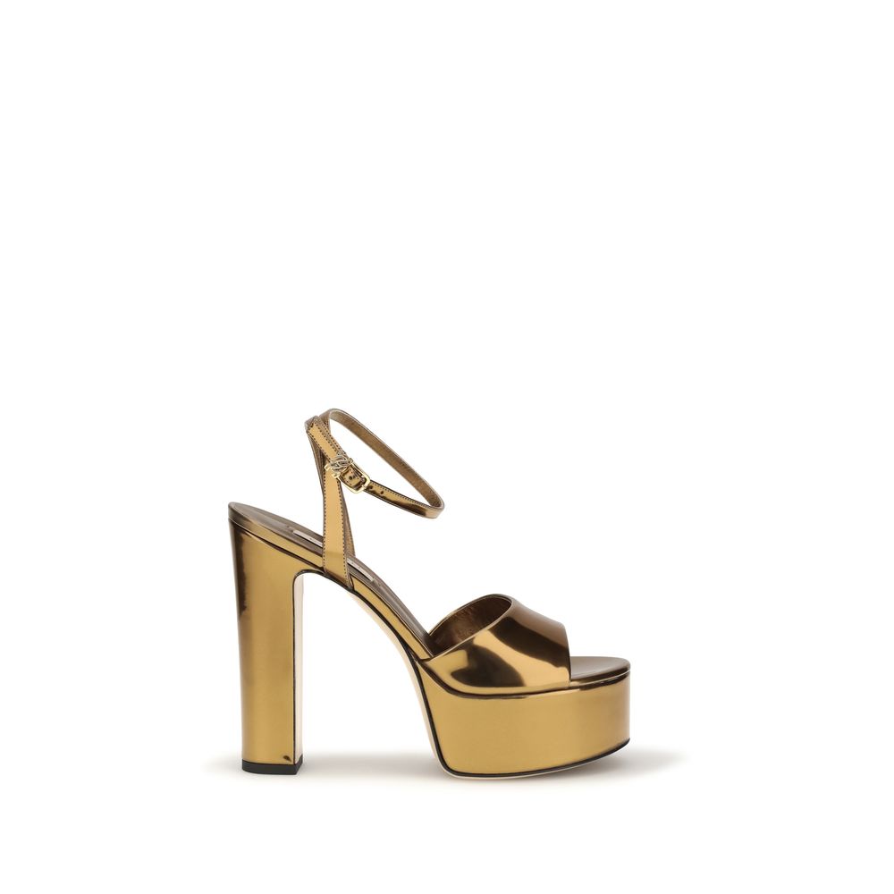 Casadei Gold Polyester Platform Sandals