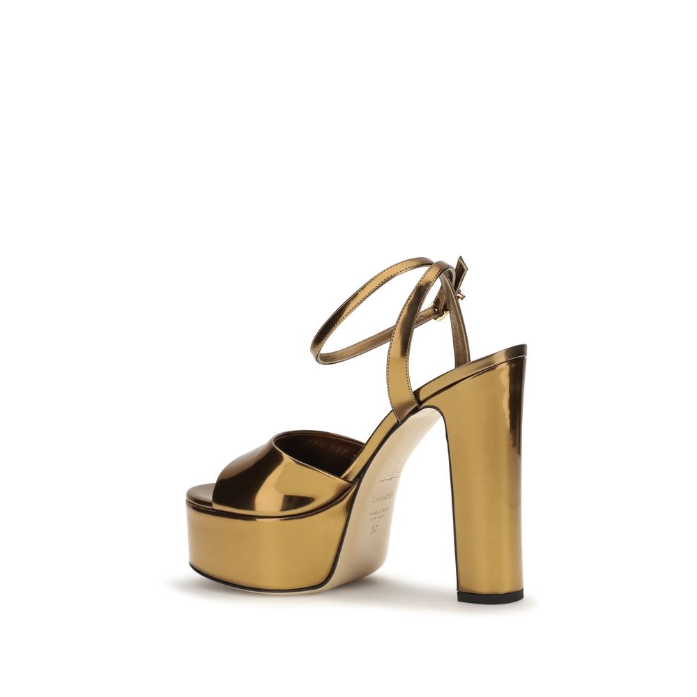 Casadei Gold Polyester Platform Sandals