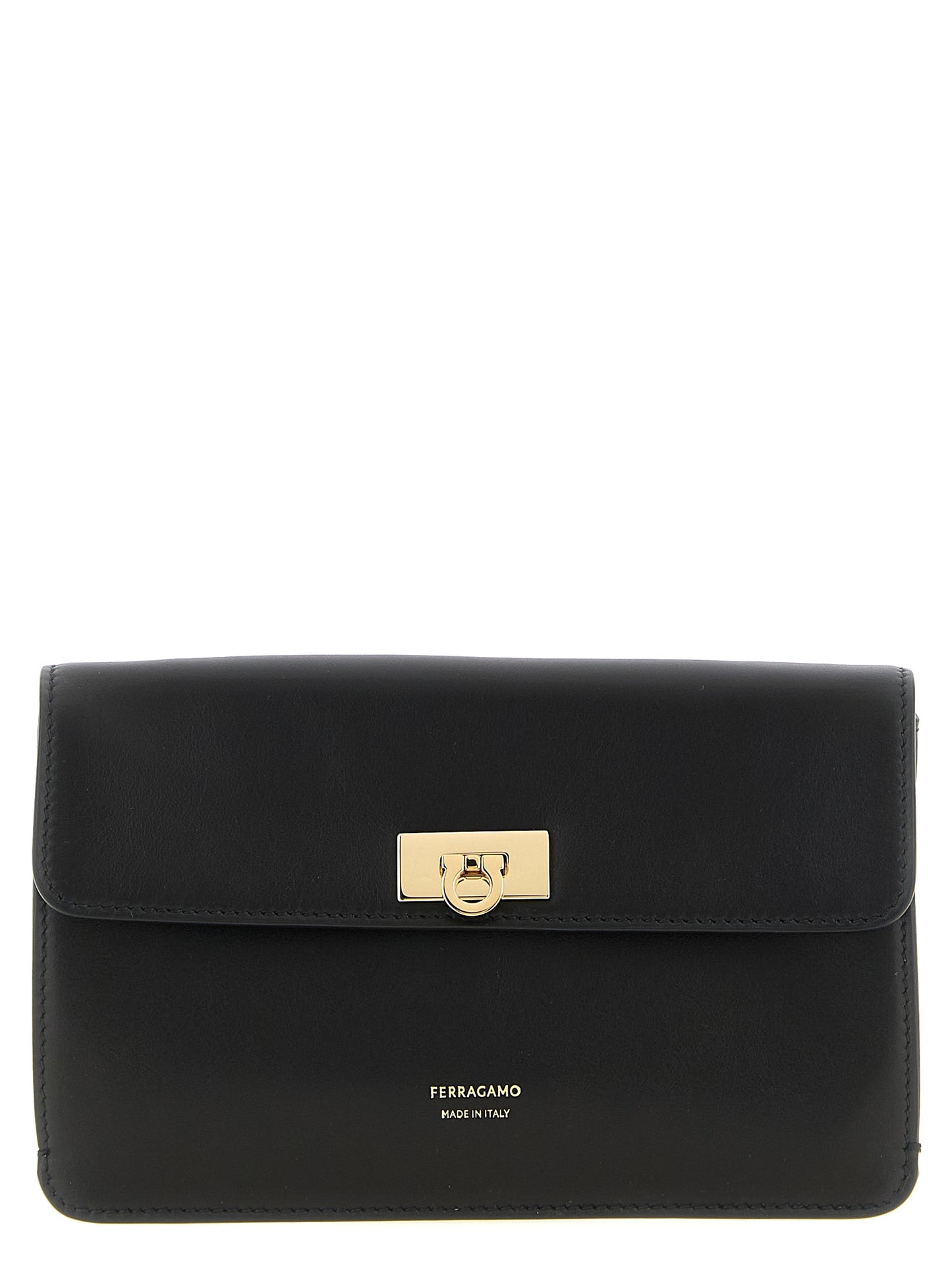 Ferragamo Black Calfskin Clutch Bag