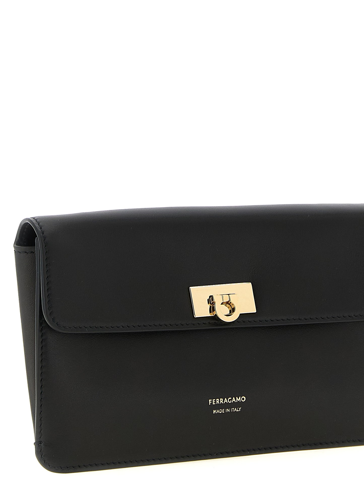 Ferragamo Black Calfskin Clutch Bag