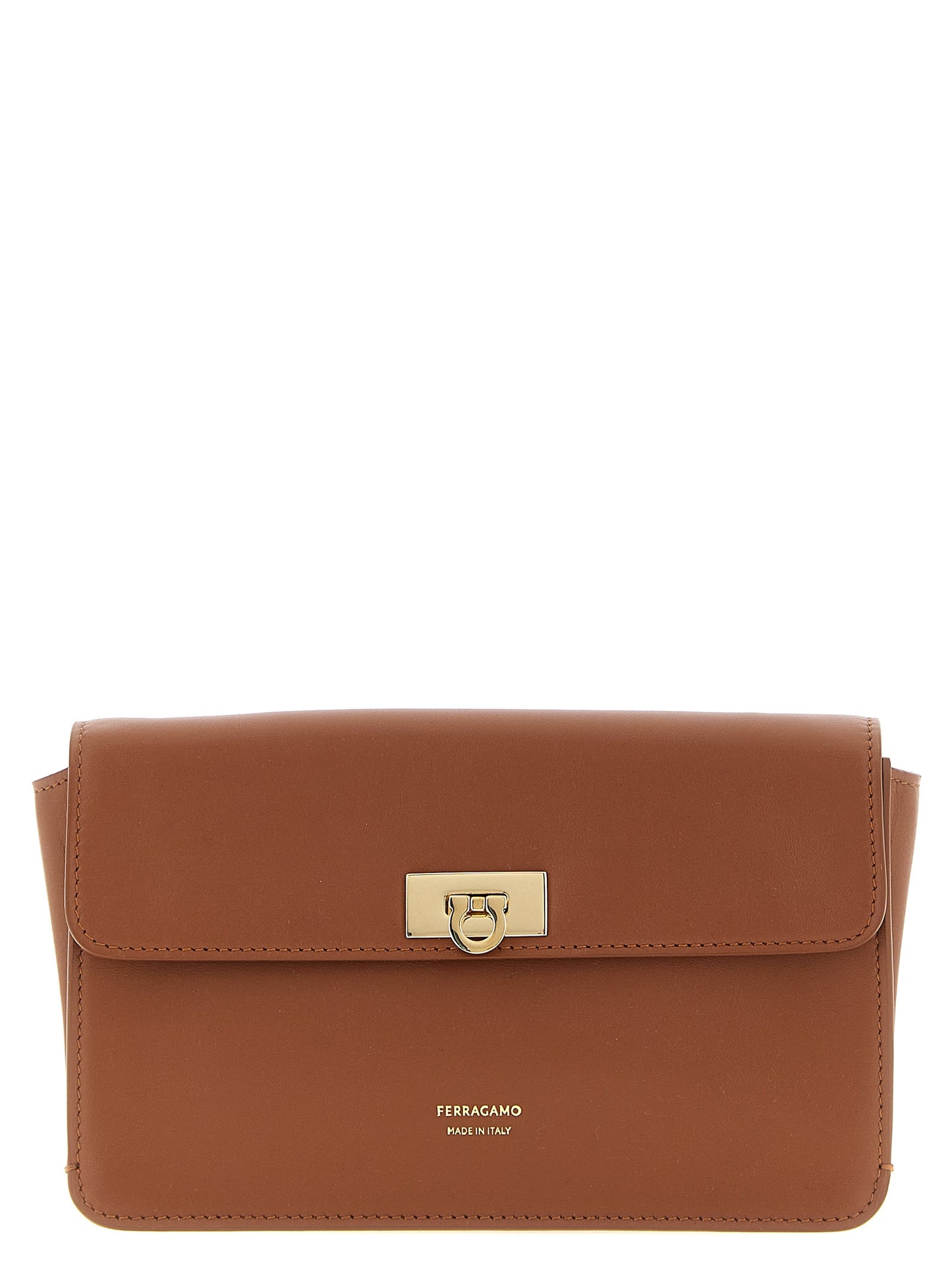 Ferragamo Brown Calfskin Clutch Bag