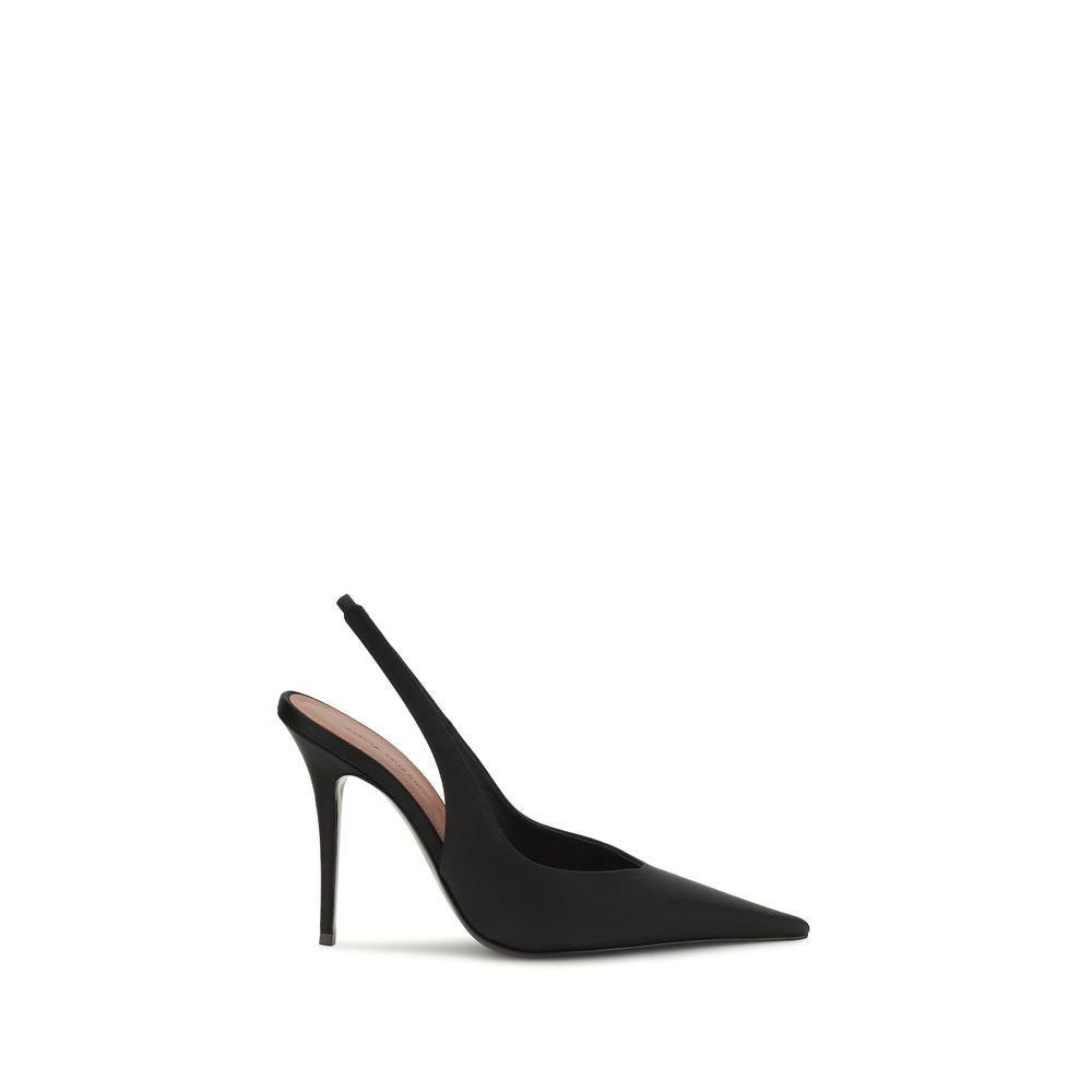 Amina Muaddi Black Satin High Heel Pumps
