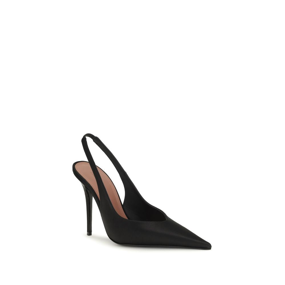 Amina Muaddi Black Satin High Heel Pumps