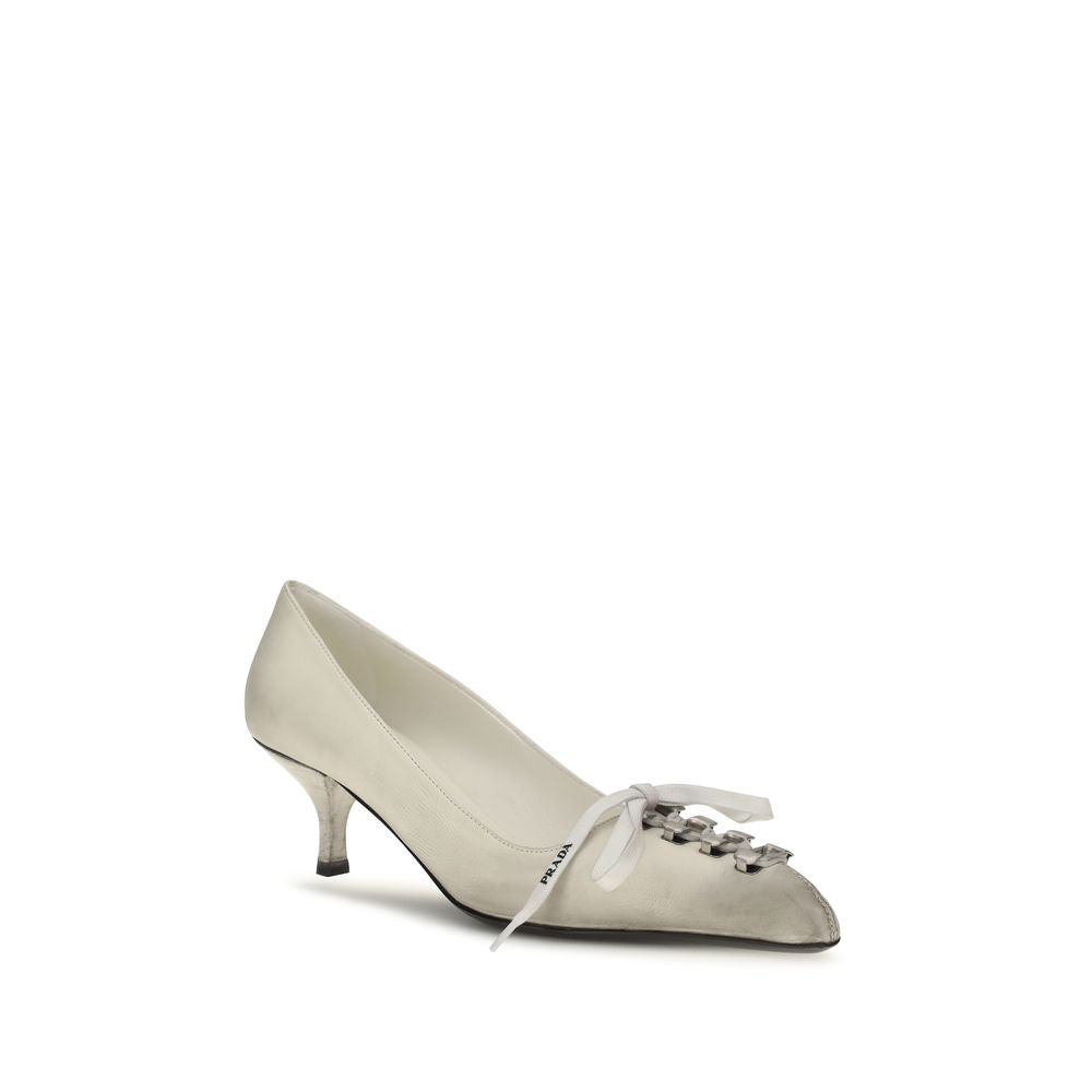 Prada White Calf Leather Bos Taurus Lace-Up