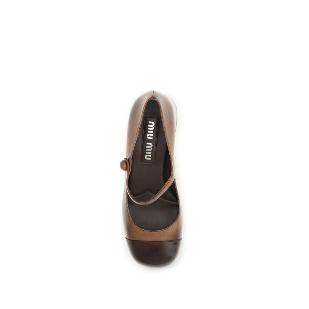 Miu Miu Brown Calf Leather Bos Taurus Ballet Flats