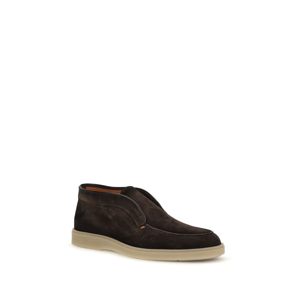 Santoni Brown Suede Leather Slip-On Loafers