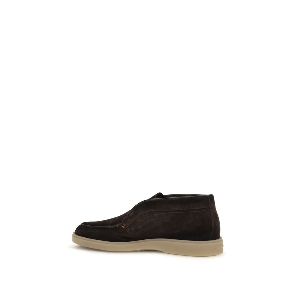 Santoni Brown Suede Leather Slip-On Loafers
