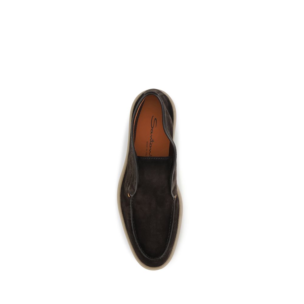 Santoni Brown Suede Leather Slip-On Loafers