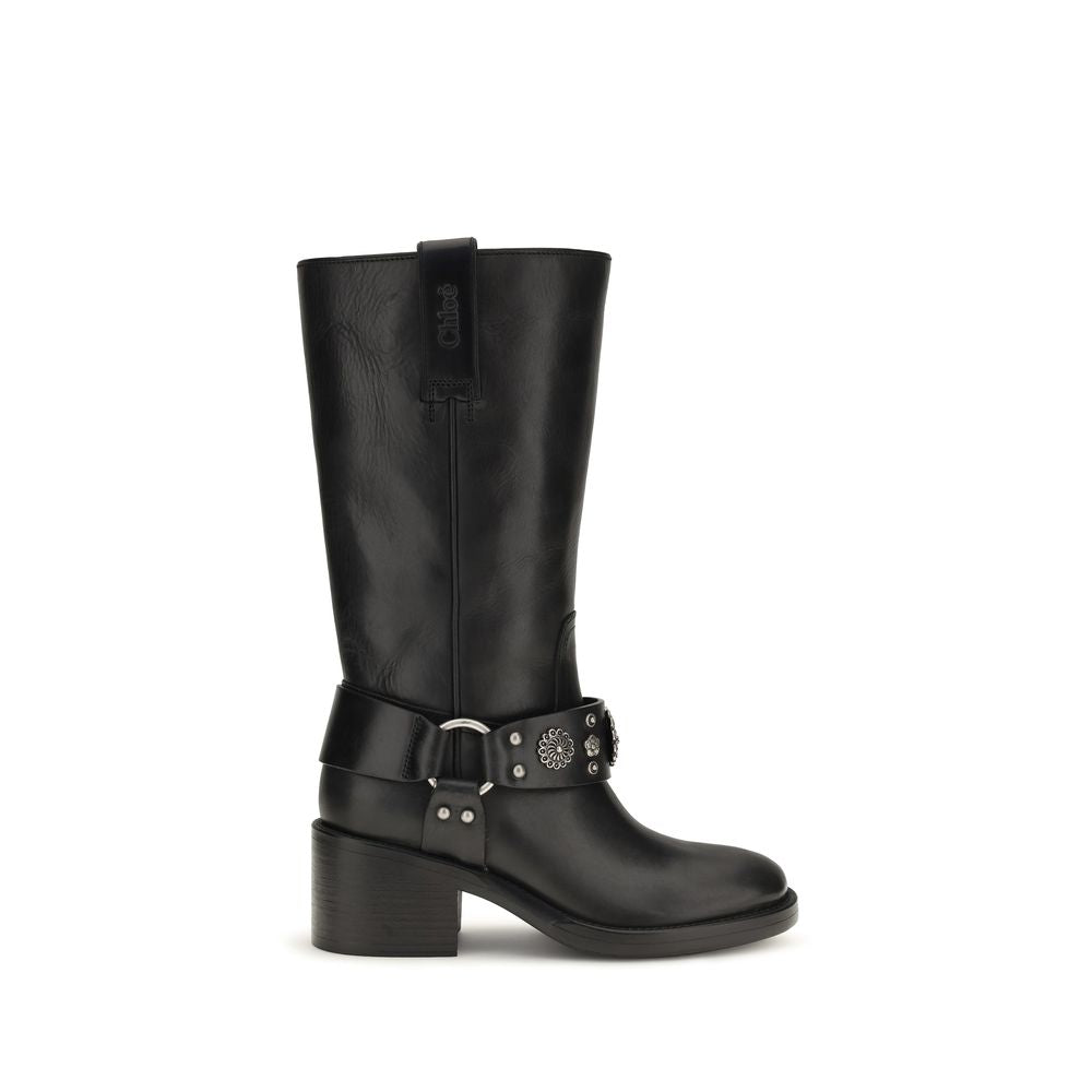 Chloé Black Calf Leather Bos Taurus Flat Boots