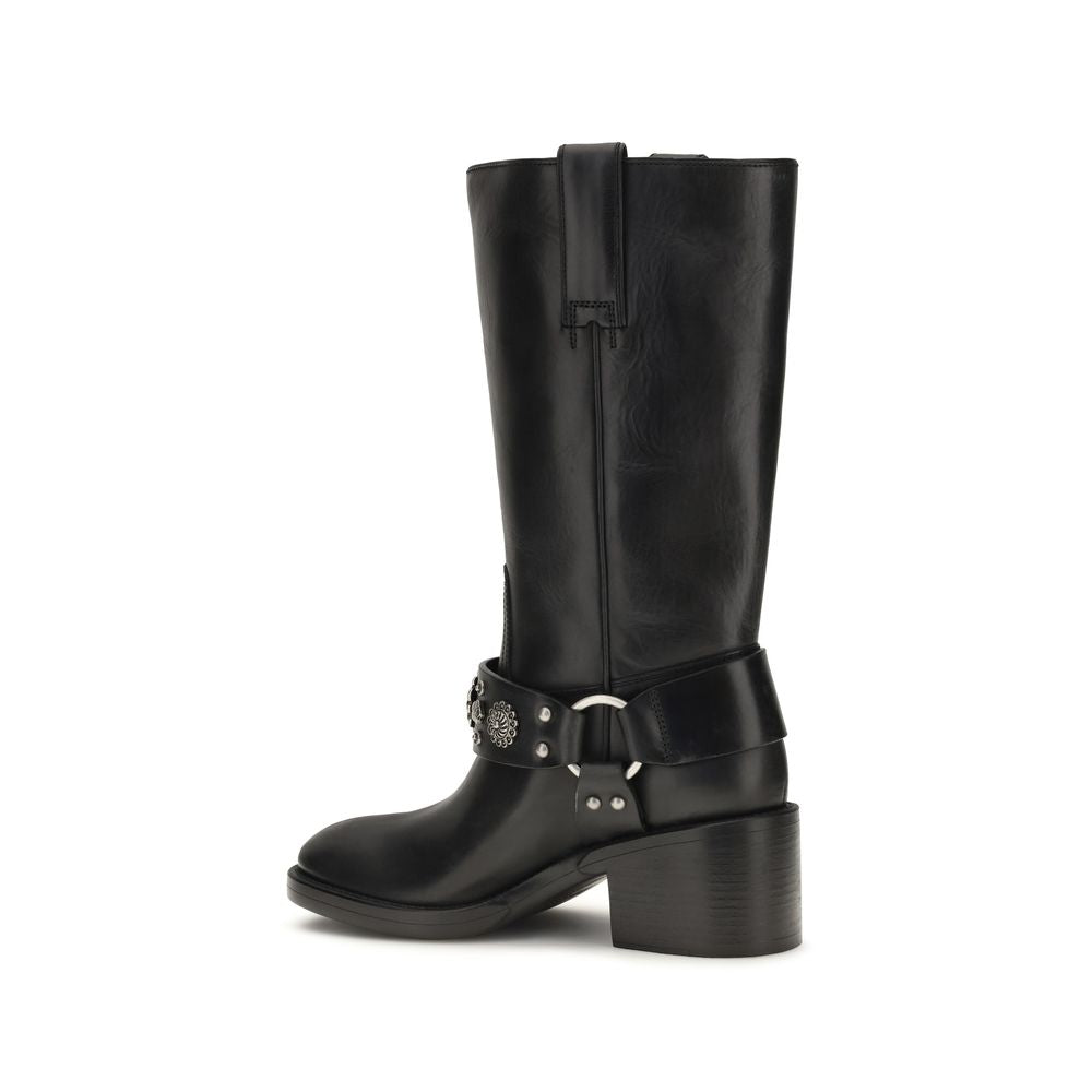 Chloé Black Calf Leather Bos Taurus Flat Boots