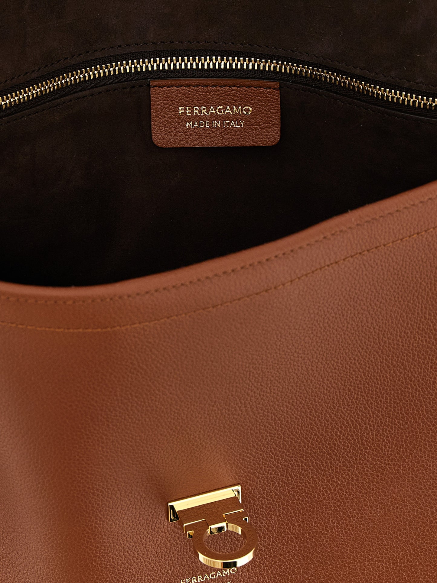 Ferragamo Brown Calfskin Shoulder Bag