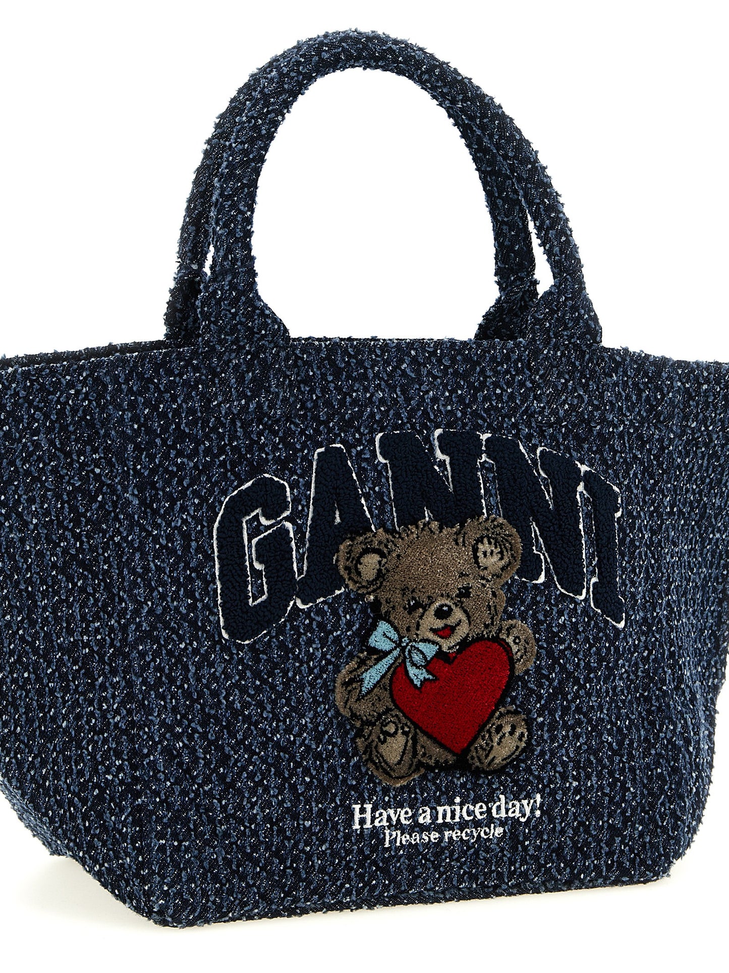 Ganni Blue Organic Cotton Tote Bag
