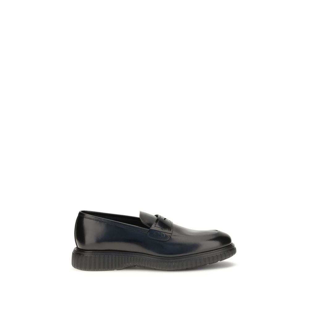Ferragamo Black Calf Leather Bos Taurus Slip-On Loafers
