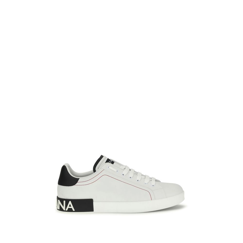 Dolce & Gabbana White Calf Leather Bos Taurus Low Top Sneakers