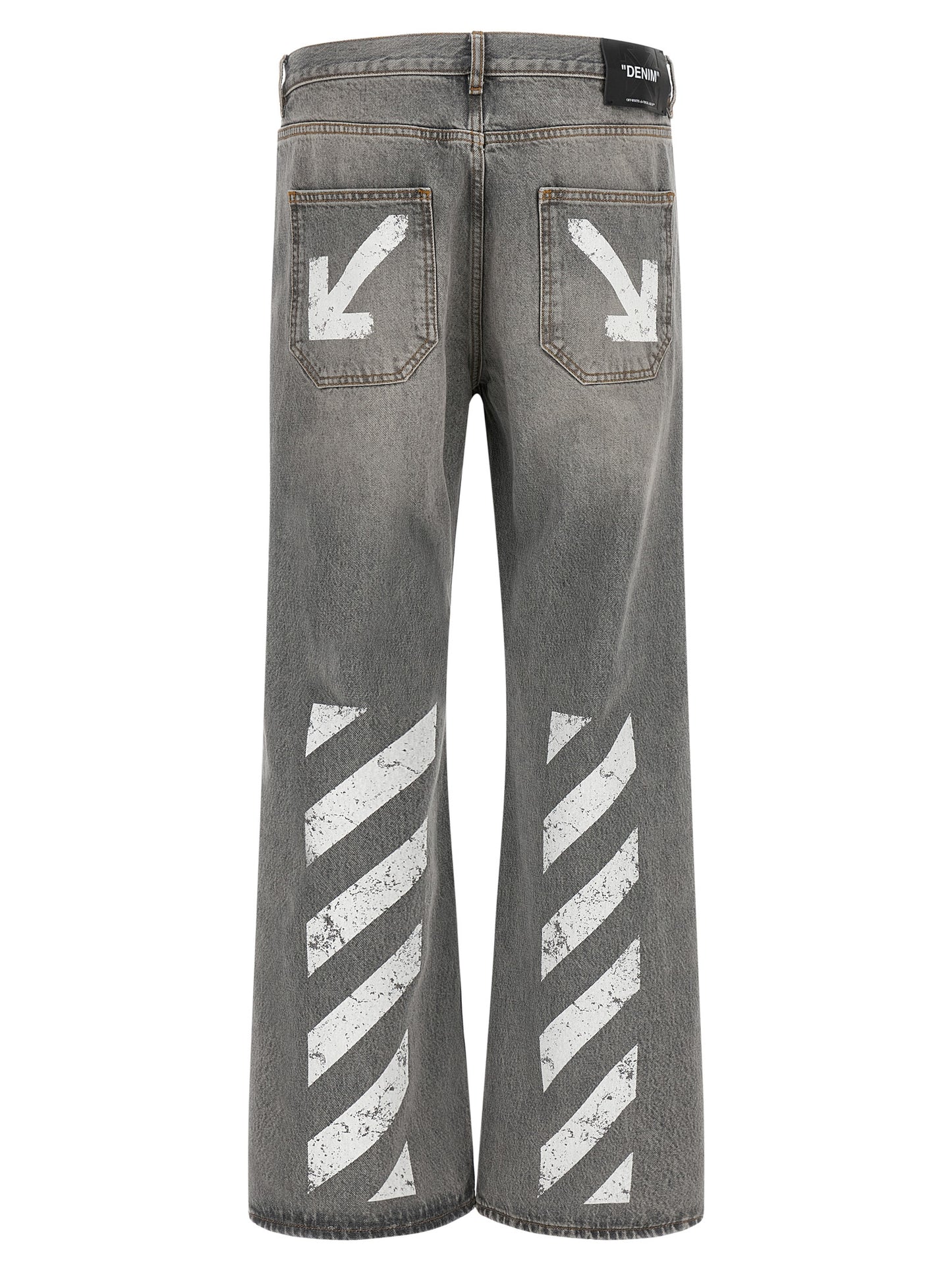 Off-White Gray Cotton Relaxed Fit Jeans