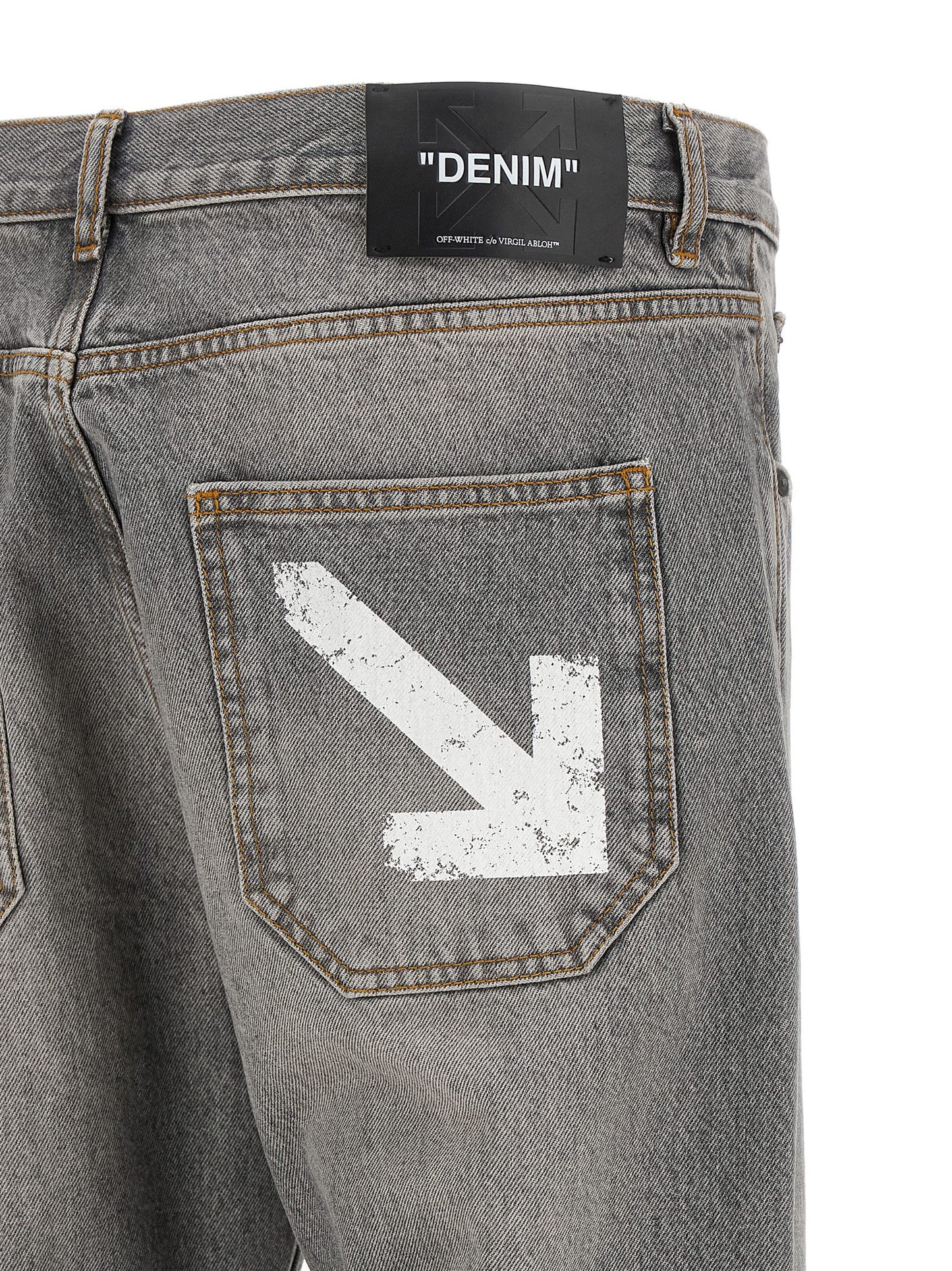Off-White Gray Cotton Relaxed Fit Jeans