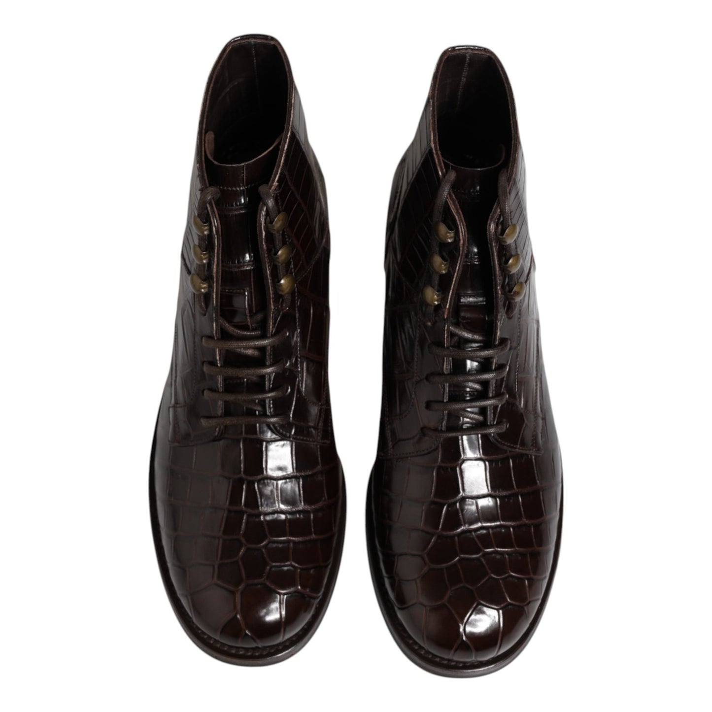 Dolce & Gabbana Dark Brown Leather Lace Up Short Boots Shoes