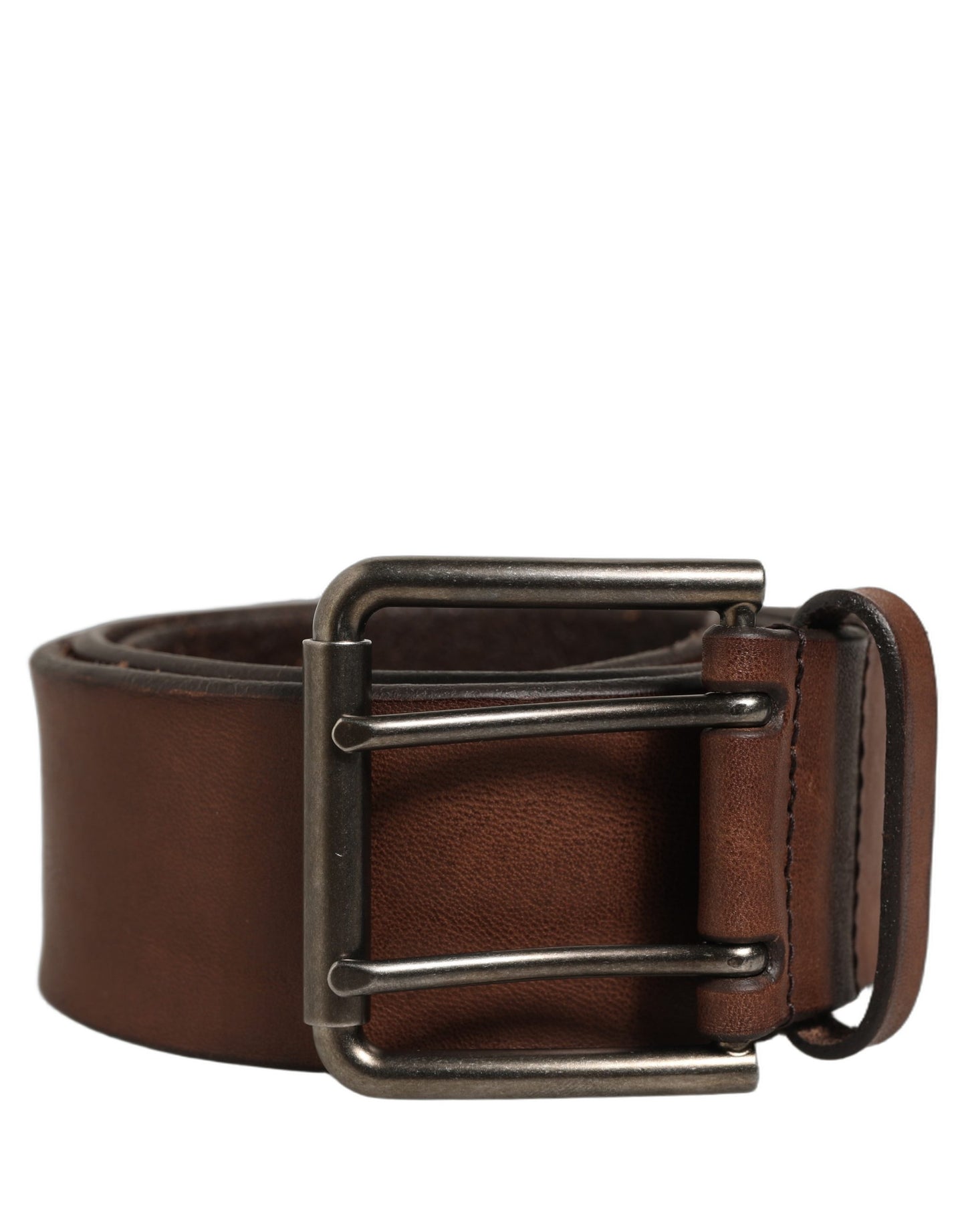 Dolce & Gabbana Belt Brown Leather Double Prong Metal Buckle