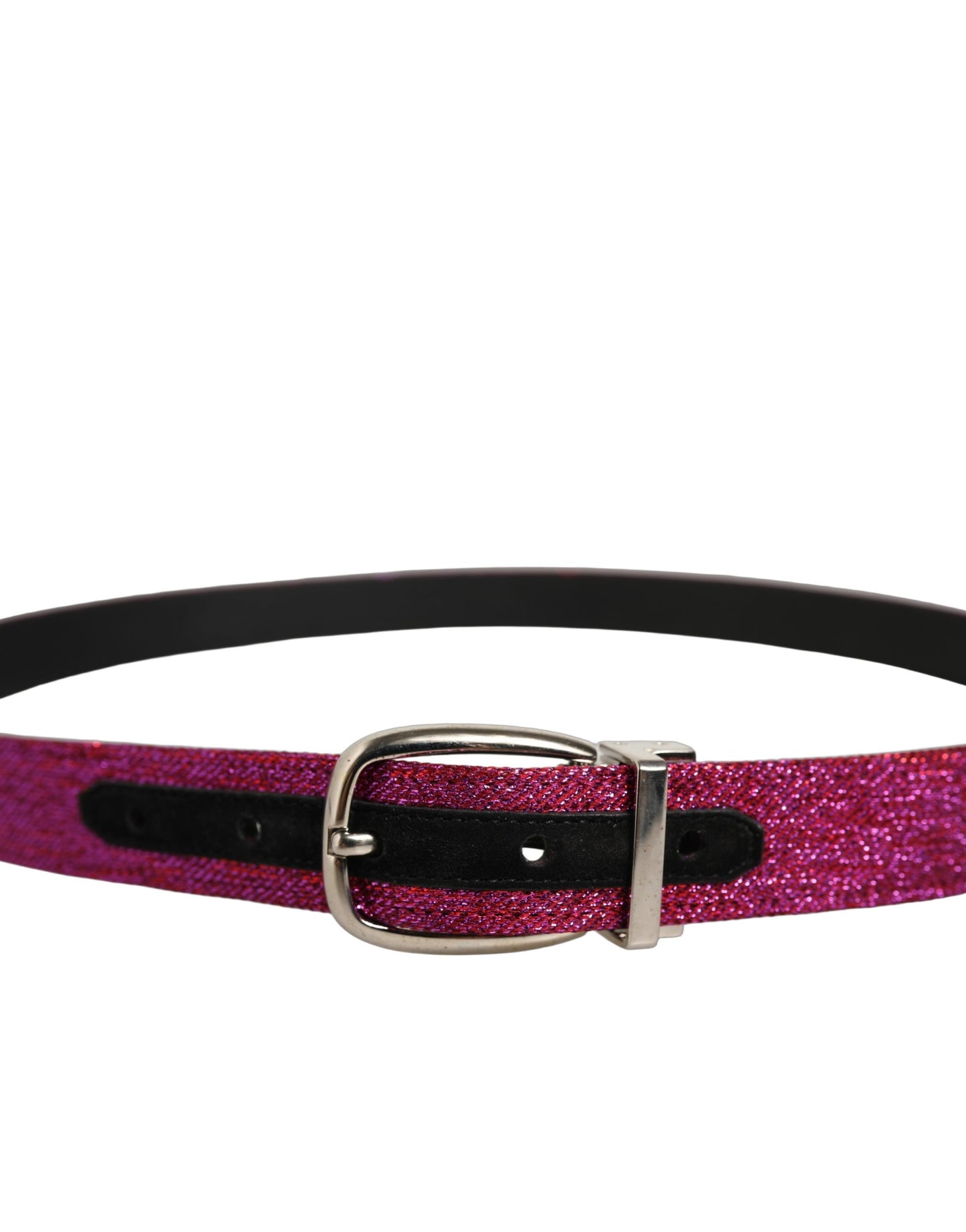 Dolce & Gabbana Men Fuchsia Glitter Silver Metal Buckle Belt
