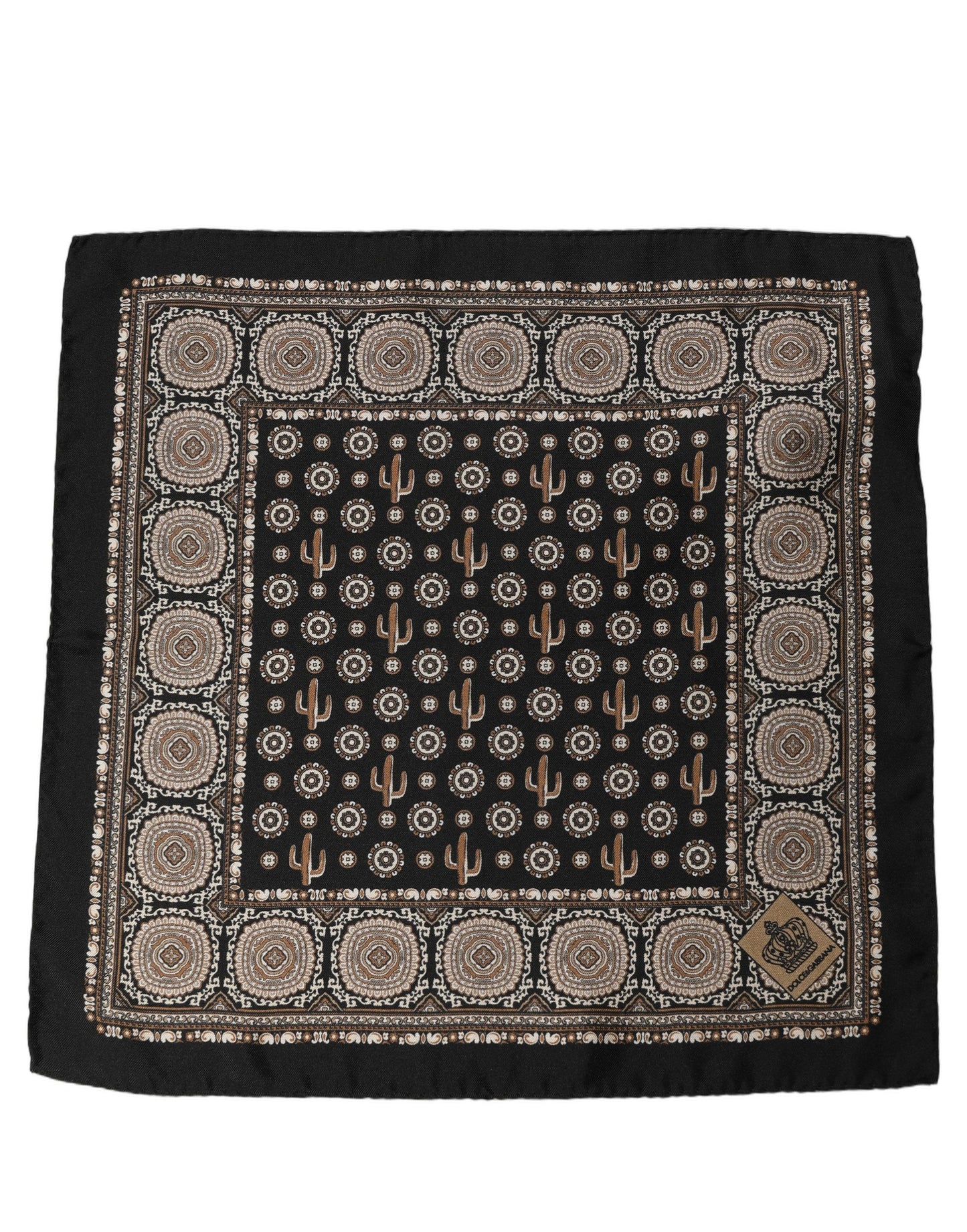 Dolce & Gabbana Black Cactus Silk Pocket Square Foulard Scarf