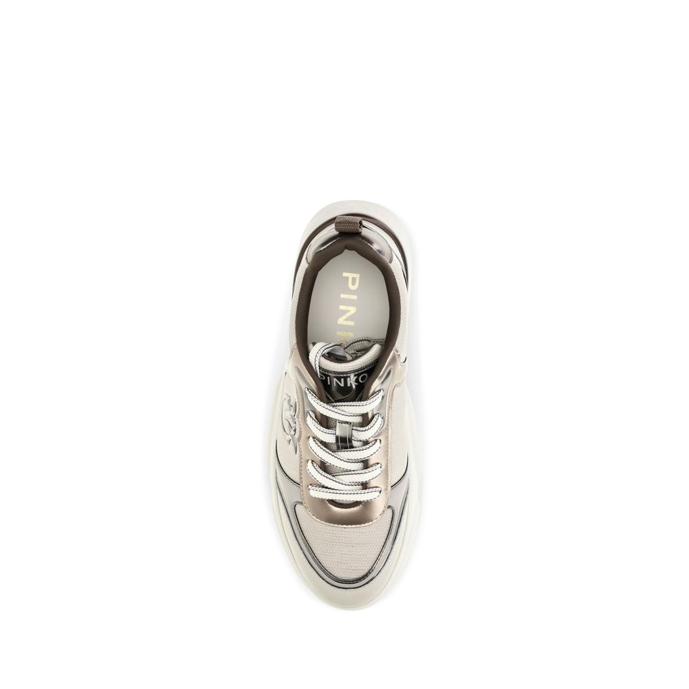 PINKO Beige Calf Leather Bos Taurus Chunky Sneakers