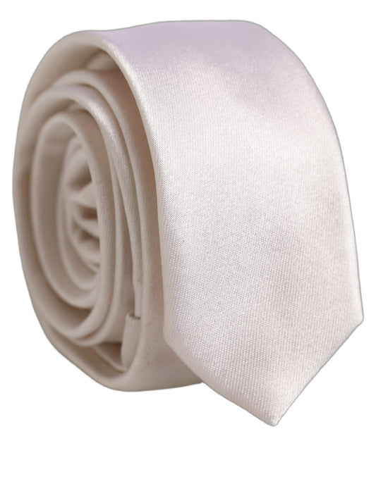 Dolce & Gabbana Men Off White Silk Satin Adjustable Tied Necktie Tie