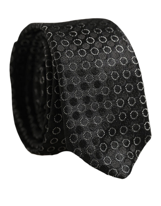 Dolce & Gabbana Men Black Silk Geometric Adjustable Tied Necktie Tie
