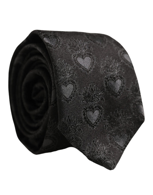 Dolce & Gabbana Men Black Silk Sacred Heart Adjustable Tied Necktie Tie