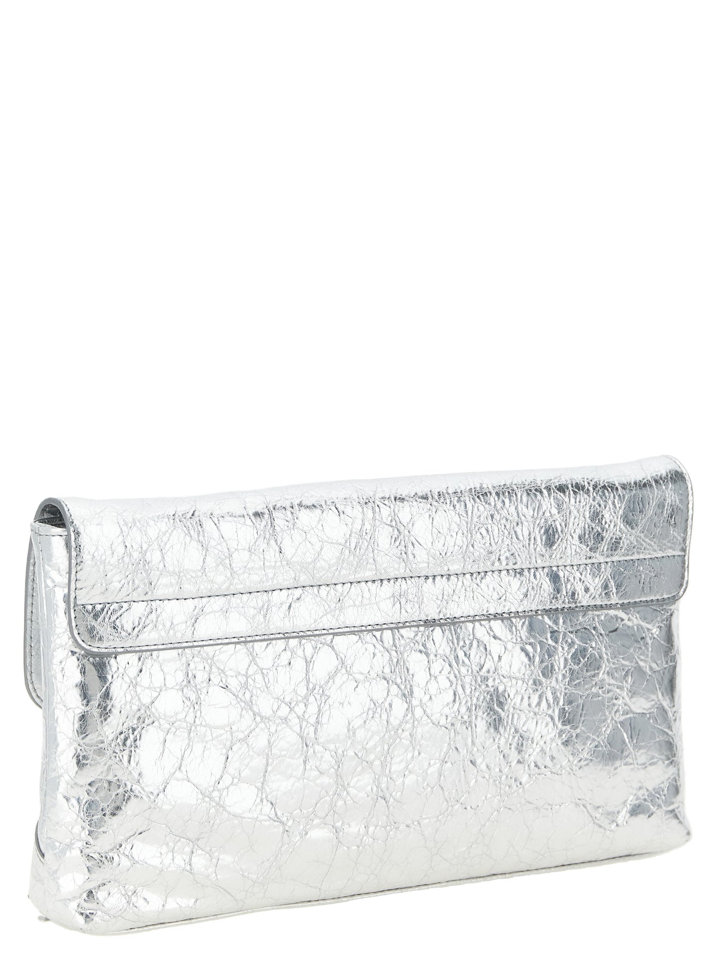 Balenciaga Silver Lamb Leather Clutch Bag