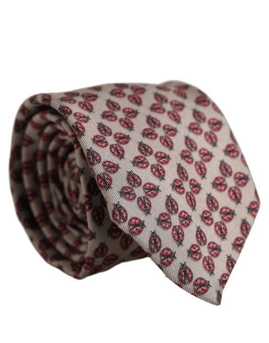 Dolce & Gabbana Beige Lady Bug Silk Adjustable Necktie Men Accessory Tie