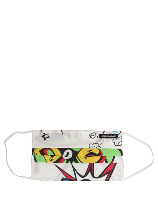 Dolce & Gabbana White Comic Print Pleated Elastic Ear Strap Face Mask