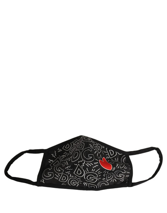 Dolce & Gabbana Black Heart DG Logo Monogram Elastic Ear Strap Face Mask