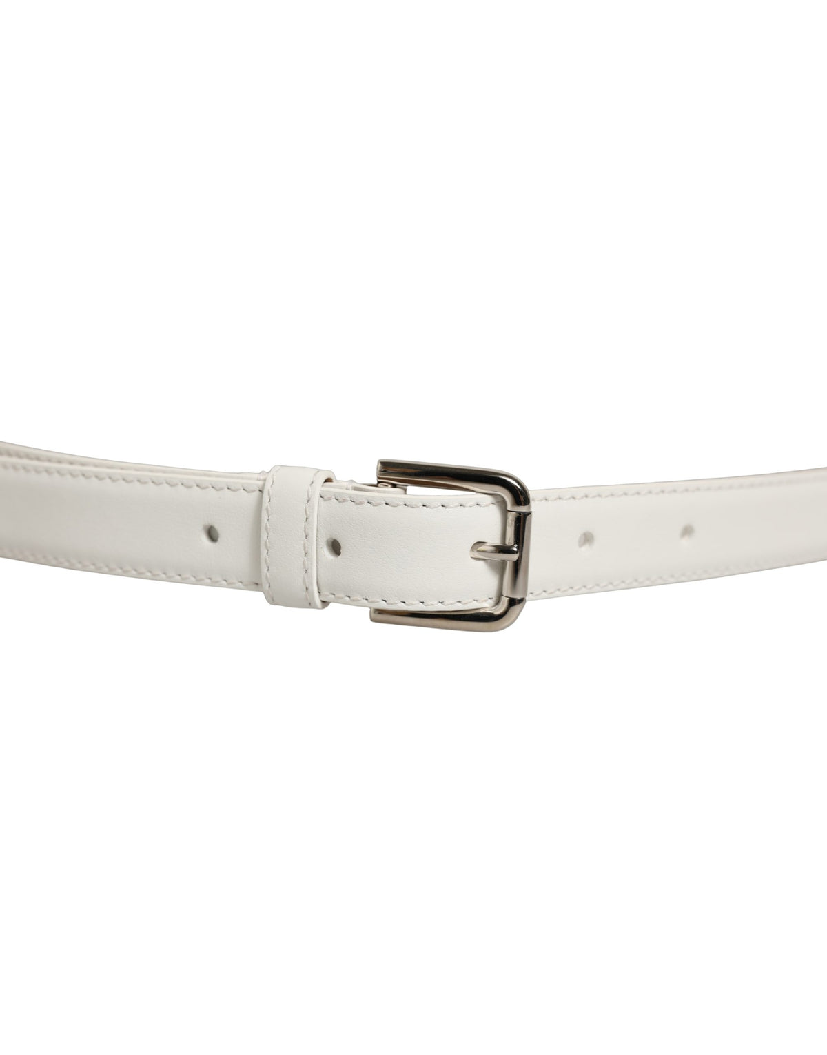 Dolce & Gabbana White Leather Silver Tone Metal Buckle Belt