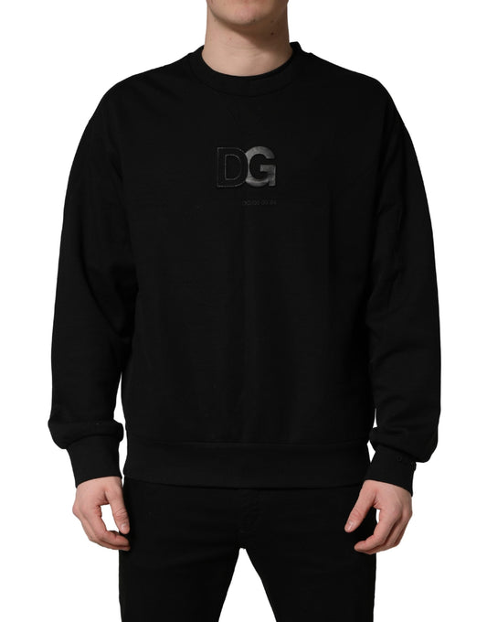 Dolce & Gabbana Black Cotton DG Crew Neck Sweatshirt Sweater