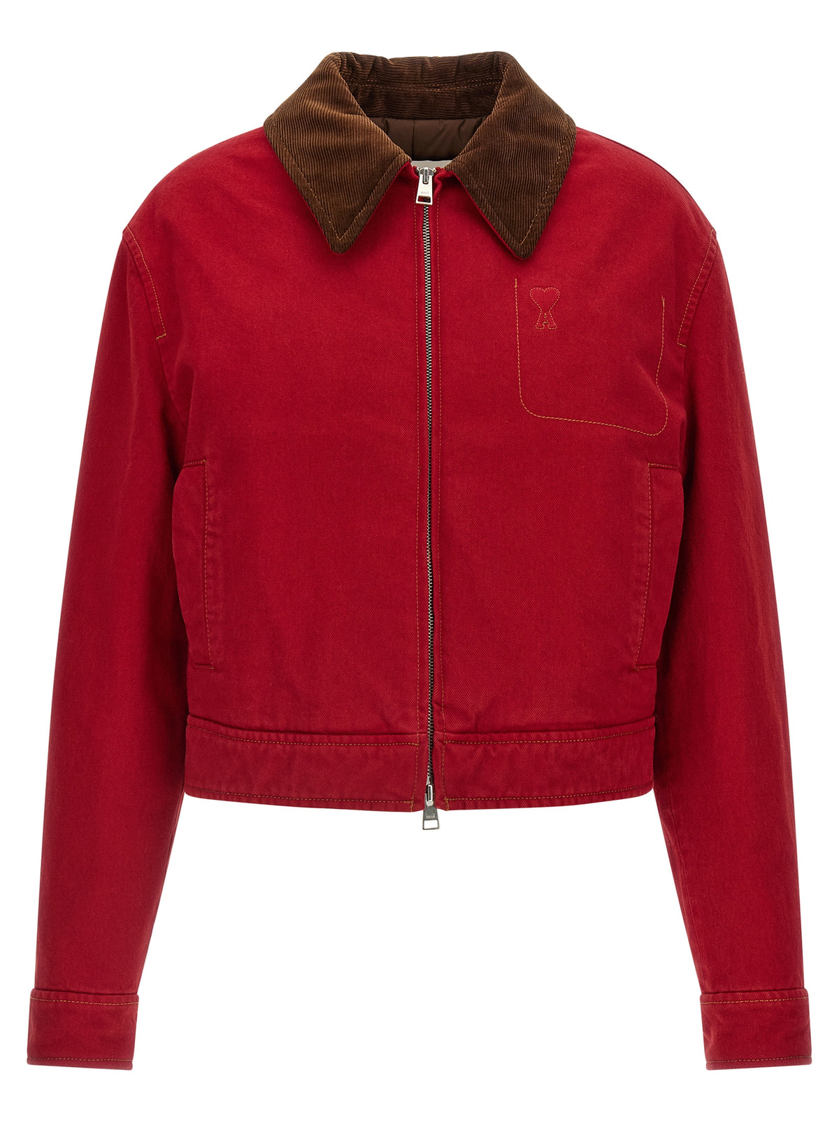 Ami Paris Red Cotton Biker Jacket