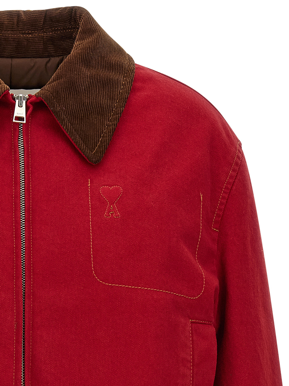 Ami Paris Red Cotton Biker Jacket