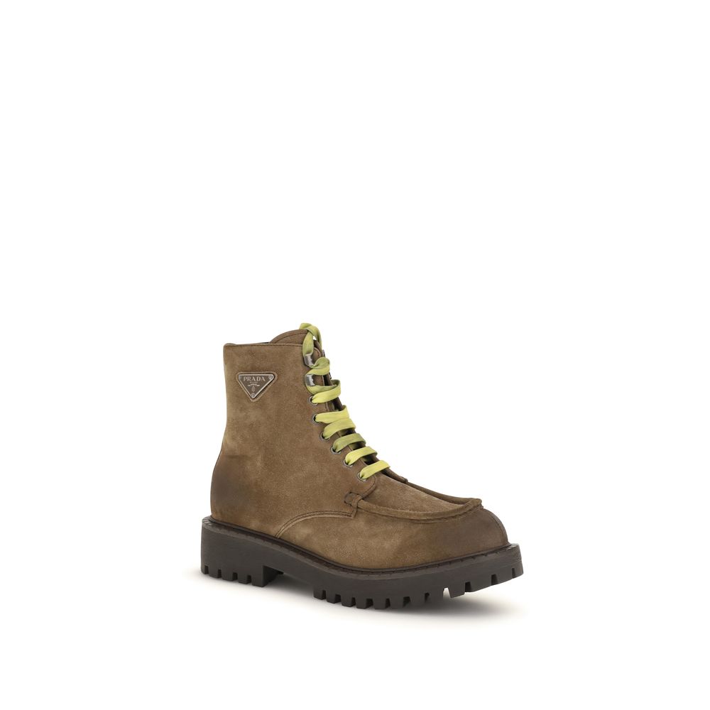 Prada Brown Suede Leather Lace-Up Boots