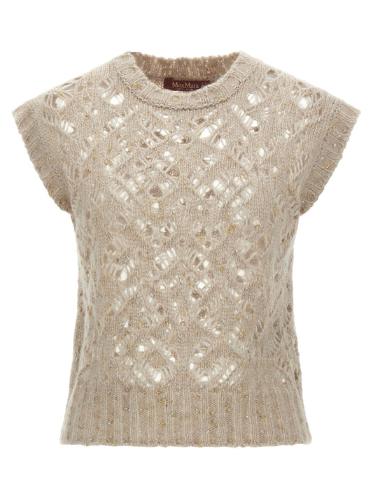 Max Mara Beige Alpaca Leather Sleeveless Jacket
