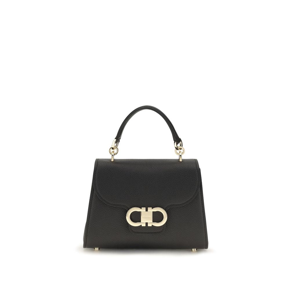 Ferragamo Black Calf Leather Bos Taurus Shoulder Bag