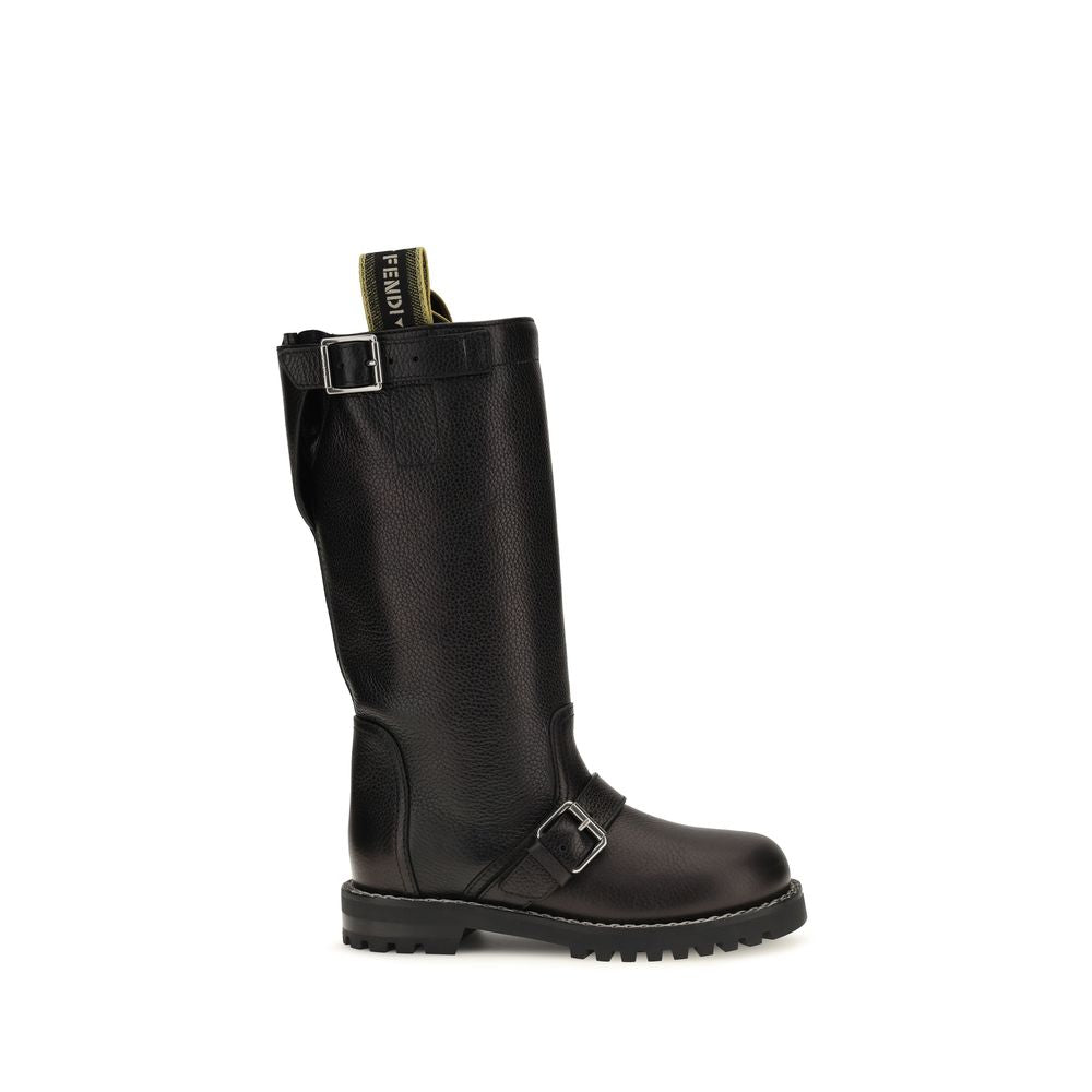 Fendi Black Calf Leather Bos Taurus Lace-Up Boots