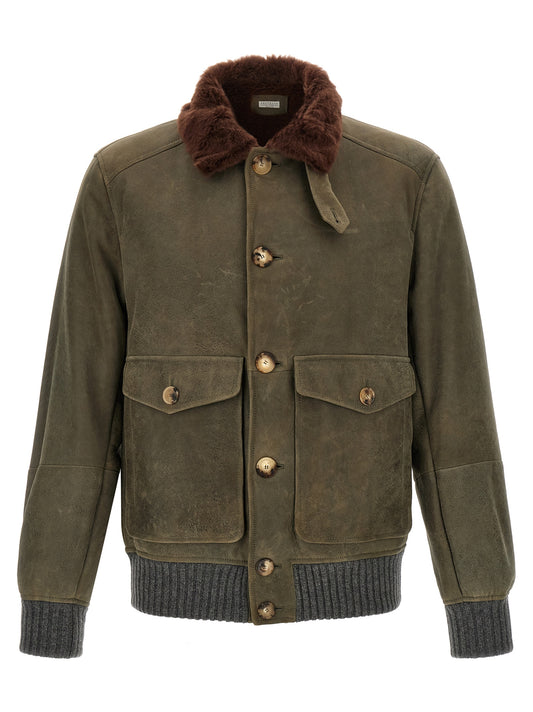 Brunello Cucinelli Bicolor Lamb Leather Leather Jacket